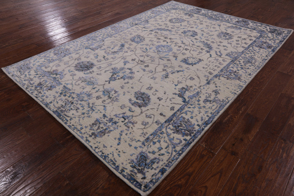 6' 2" X 9' 1" Wool and Silk Persian Handmade Rug Q6220