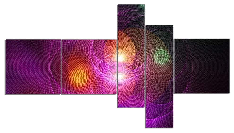 Merge Colored Spheres., Large Abstract Canvas Artwork Print, 60"x32", 5 panels