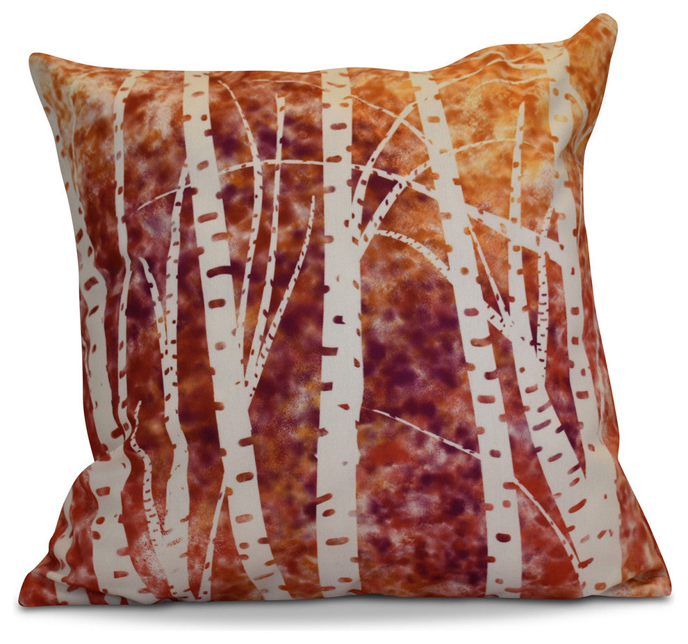 Birch Trees Floral Print Outdoor Pillow, White, 16"x16"