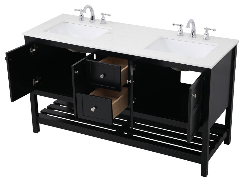 Tucker Black 60" Double Sink Bathroom Vanity