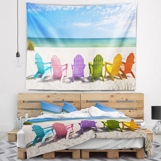 Adirondack Beach Chairs Seashore Photo Wall Tapestry, 39"x32"