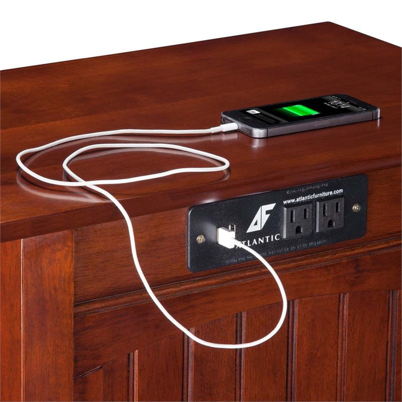 AFI Nantucket Solid Wood Chair Side Table with USB Charger in Walnut