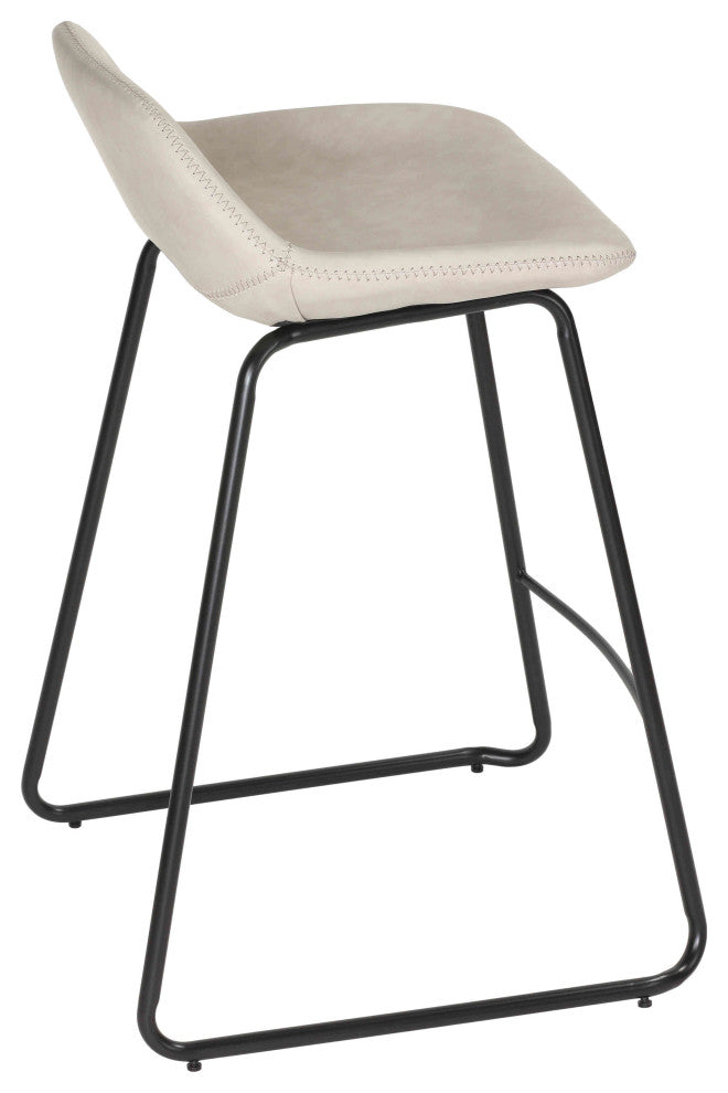 Cortesi Home Ava Counter Stools, Stone Gray Faux Leather, Set of 2
