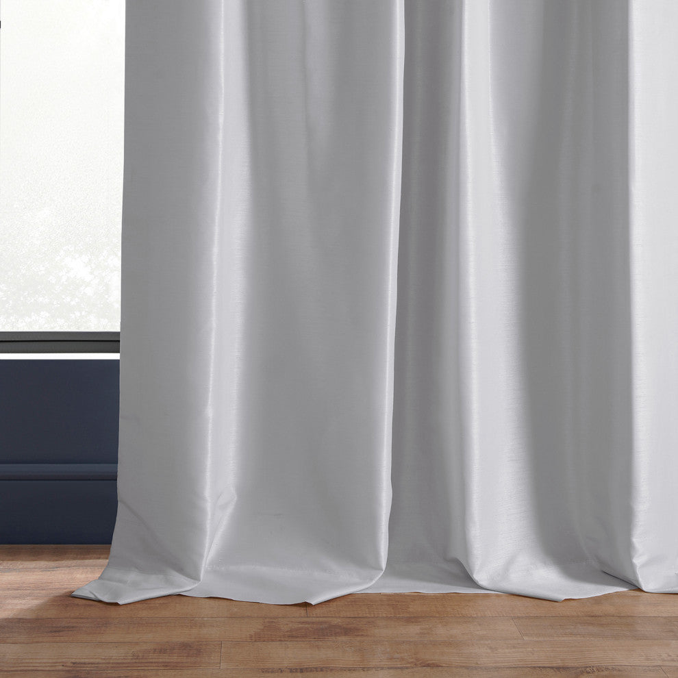Blackout Vintage Textured Faux Dupioni Silk Curtain Single Panel, Ice, 50"x84"