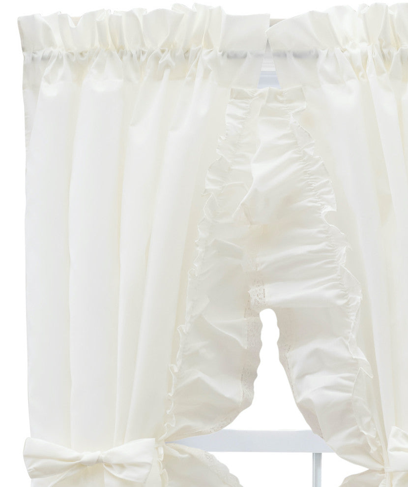 Madelyn Ruffled Victorian Priscilla Pair with Tiebacks, Natural, 100"x63"