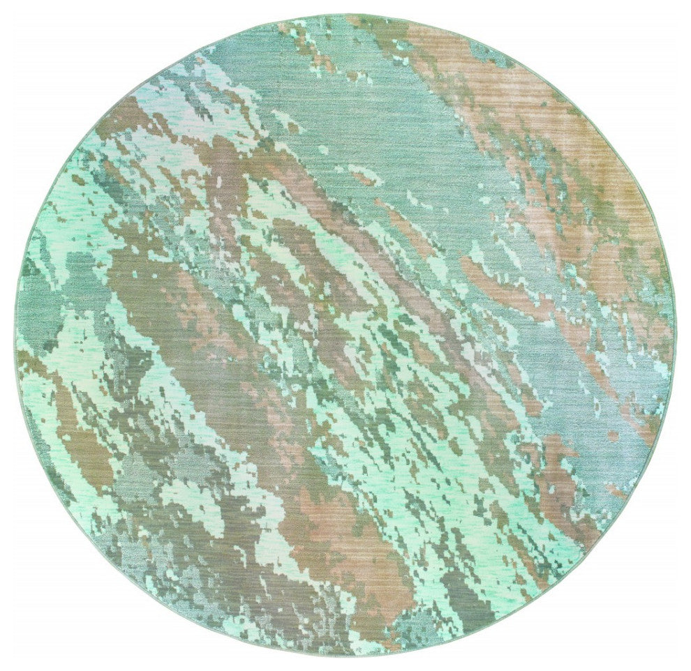 8' Round Blue And Gray Abstract Impasto Area Rug