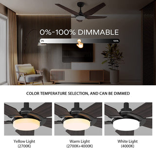 CARRO Smart Voice Control Ceiling Fan with Dimmable LED Light and Remote, Walnut, 52" Downrod