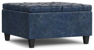 Harrison Small Square Coffee Table Storage Ottoman, Denim Blue