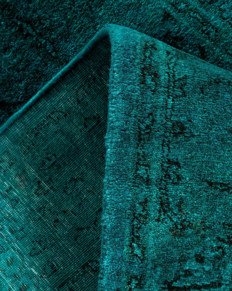 Contemporary Overdyed Wool Hand Knotted Blue Runner 2'6"x9'6"