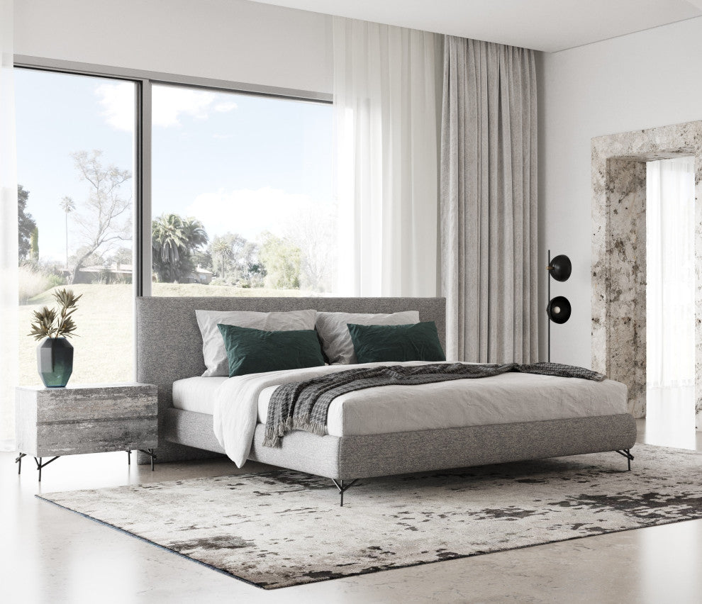 Nova Domus Aria Italian Modern Grey Fabric Bed, Queen