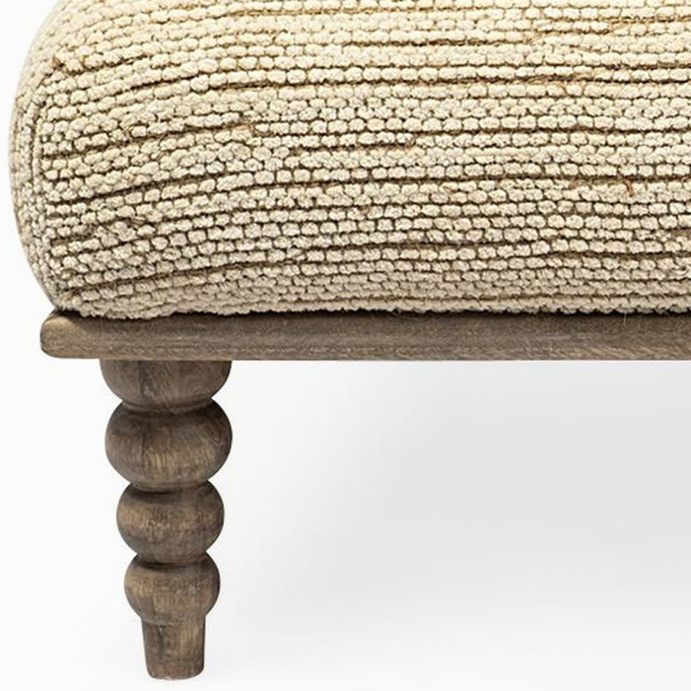 42" Cream and Brown Upholstered Cotton Blend Bench
