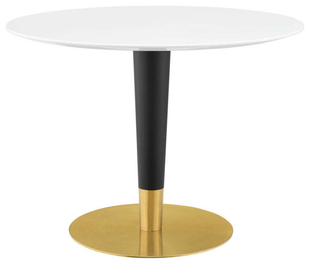 Dining Table, Round, Wood, Metal, Gold White, Modern, Cafe Bistro Restaurant