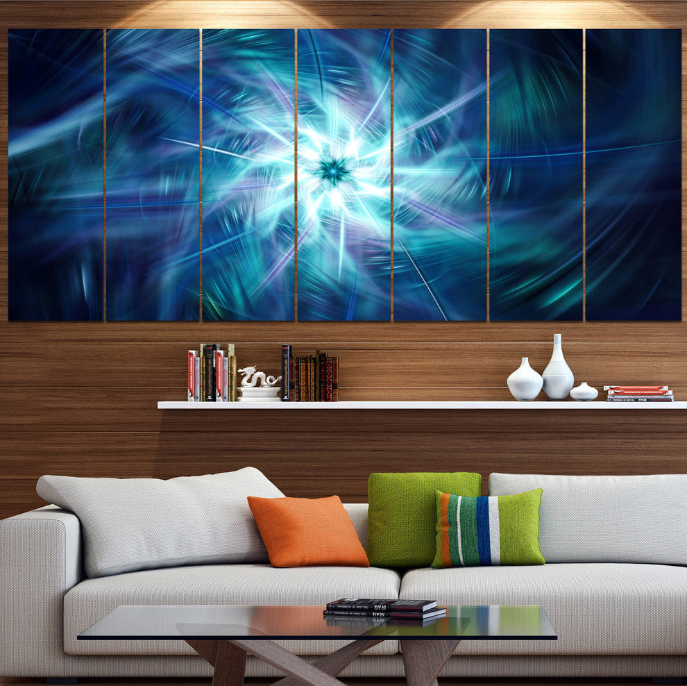 Splaying Bright Blue Fireworks, Floral Canvas Art Print, 83"x32", 7 Panels
