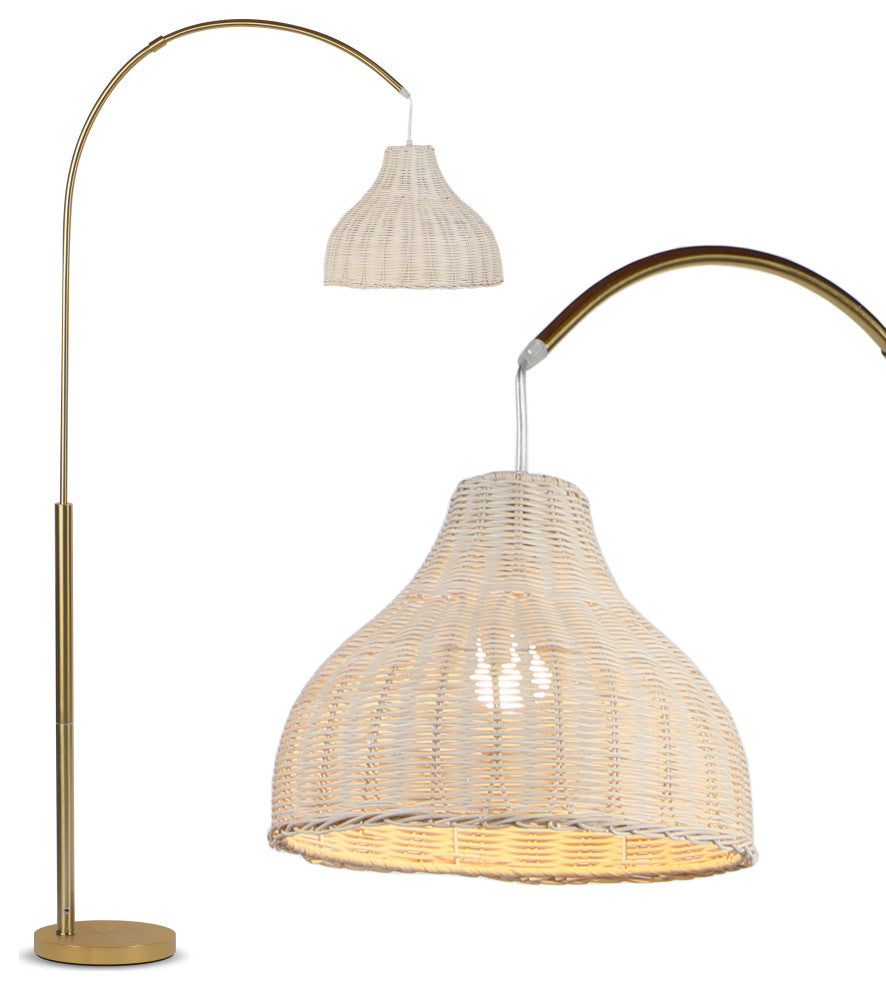 Brightech Lark Arc Floor Lamp With Hanging Wicker Shade
