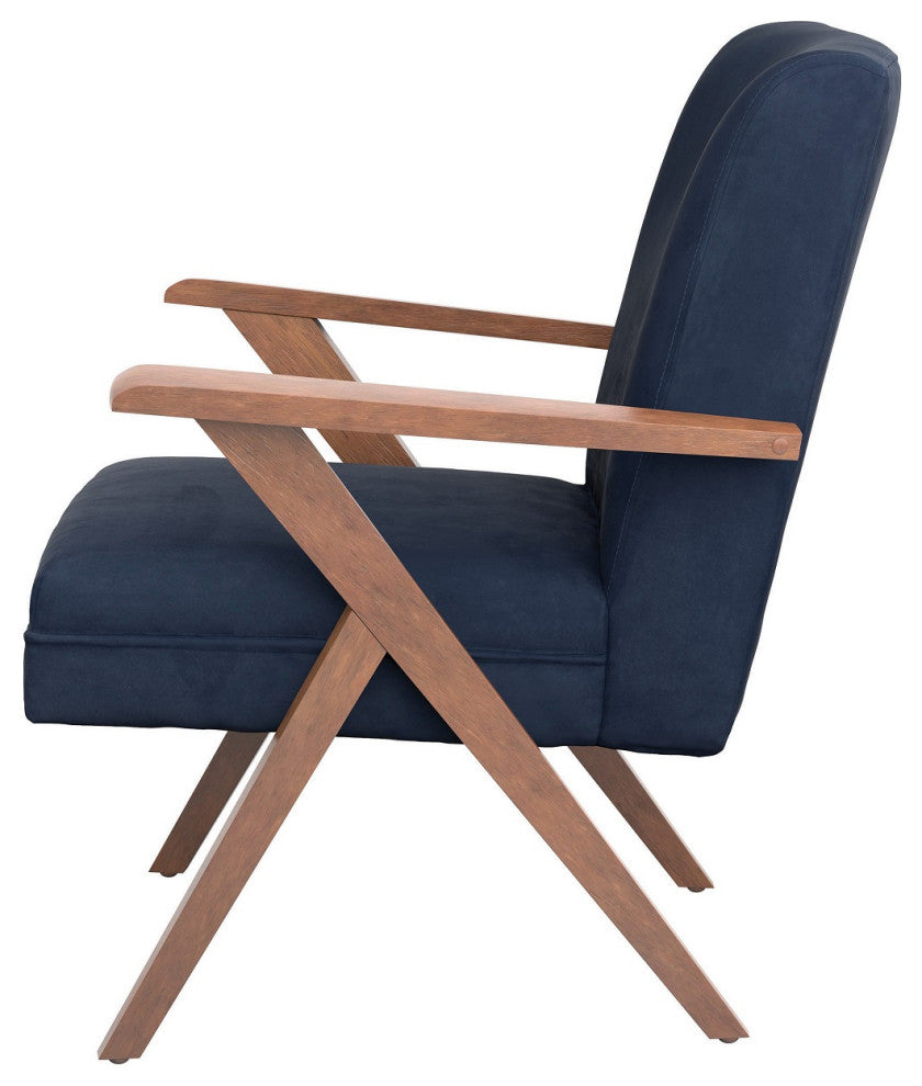 Wooden Arms Accent Chair, Dark Blue