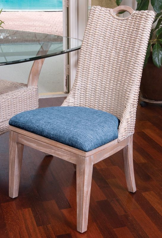 Belize Dining Chair In Rustic Driftwood, Daphnie Blue