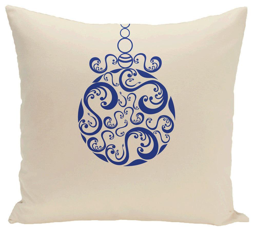 Fancy-Bulb, Decorative Holiday Print Pillow, Ivory And Cream, 18"x18"