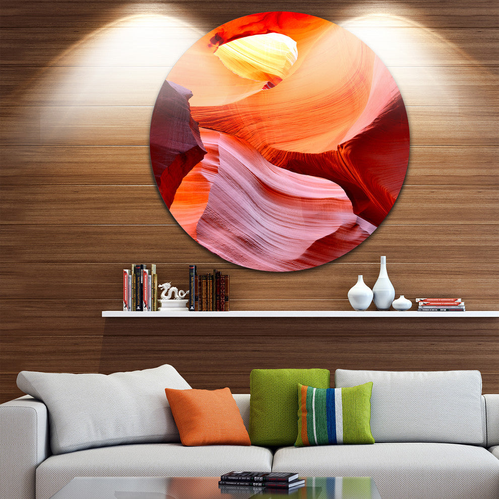 Inside Upper Antelope Canyon, Landscape Photo Round Metal Wall Art, 23"
