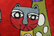 Lumbar Red Pillow Cover Cat Picasso Four Kitties Pillowcase Handmade Wool 14x20