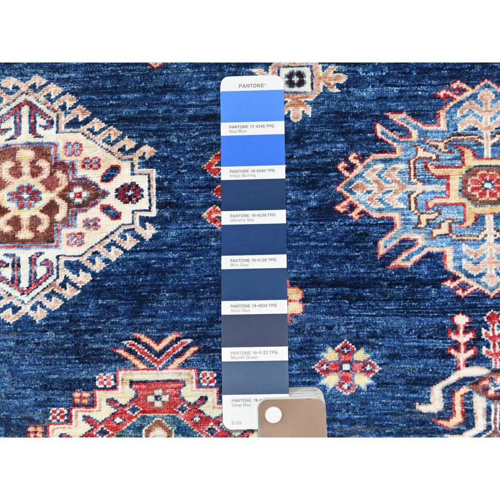 Blue, Afghan Super Kazak, Wool, Hand Knotted, Rectangle Rug, 12'x15'9"