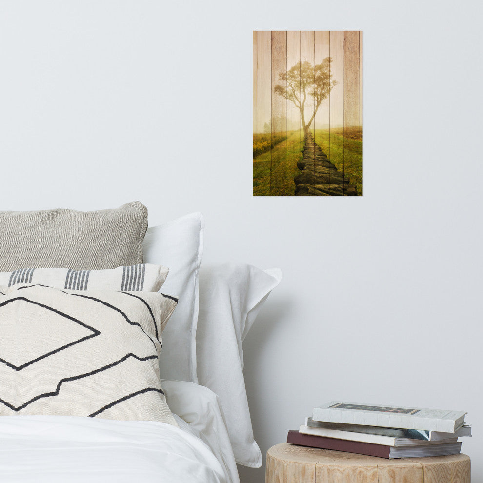 Faux Wood Calming Morning Landscape Photo Unframed Wall Art Prints, 12" X 18"
