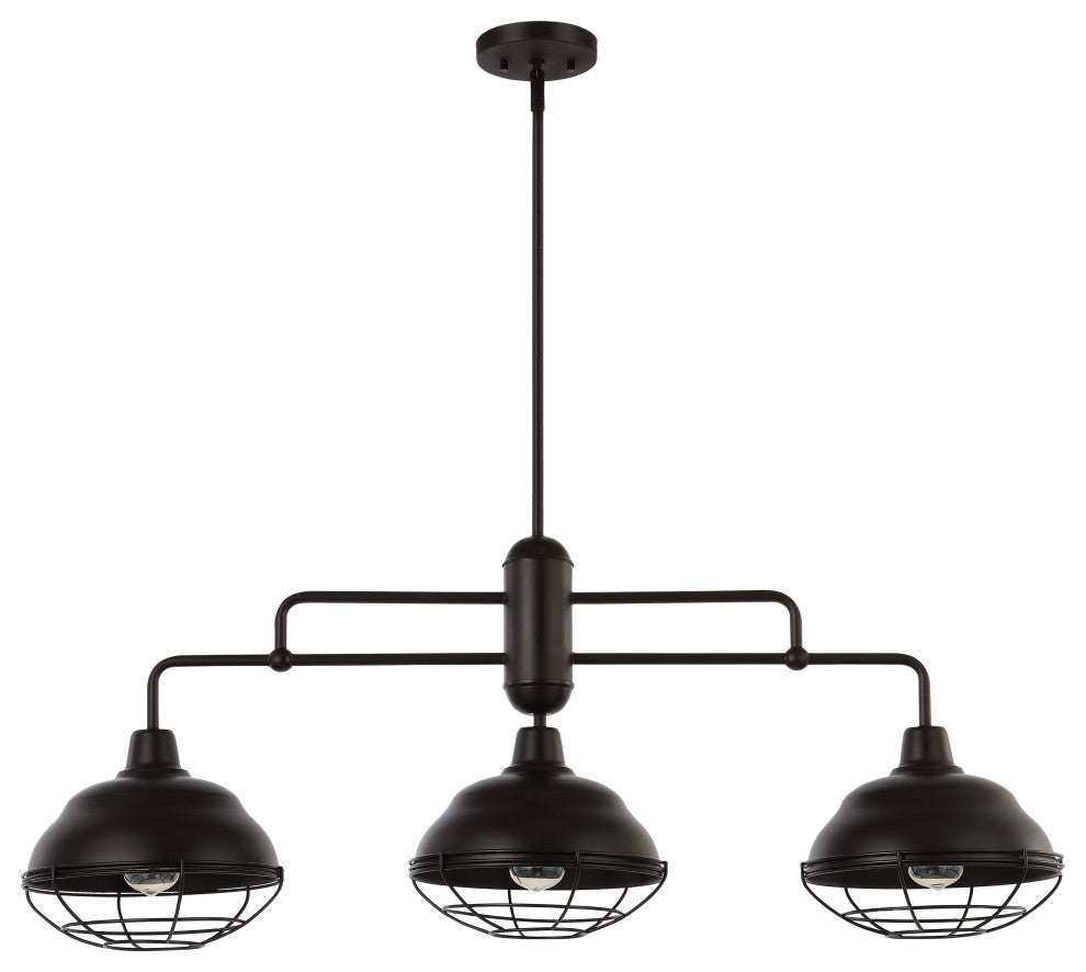 Levi Industrial Farmhouse Iron LED Pendant, Oil Rubbed Bronze, 3-Light