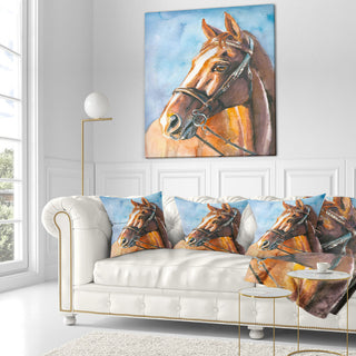 Brown Horse With Bridle Abstract Throw Pillow, 16"x16"