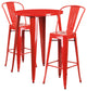 30'' Round Red Metal Indoor-Outdoor Bar Table Set With 2 Cafe Barstools