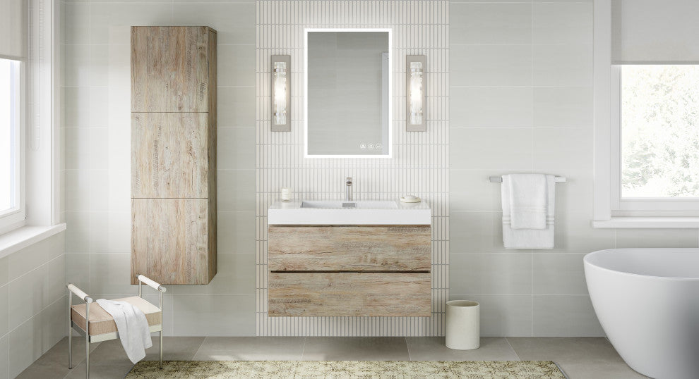 Boutique Bath Vanity, Natural Wood, 36", Single Sink, Wall Mount