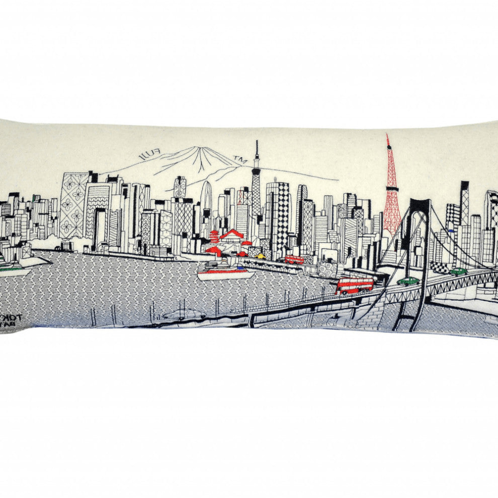 35" White Tokyo Daylight Skyline Lumbar Decorative Pillow