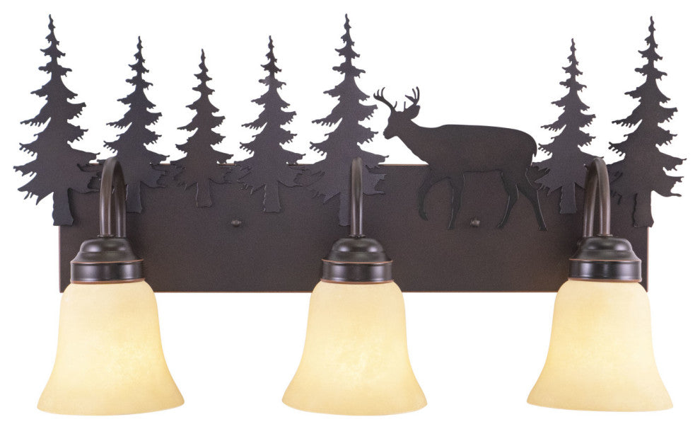 Bryce Bronze Rustic Bathroom Wall Fixture, Deer, 3-Light