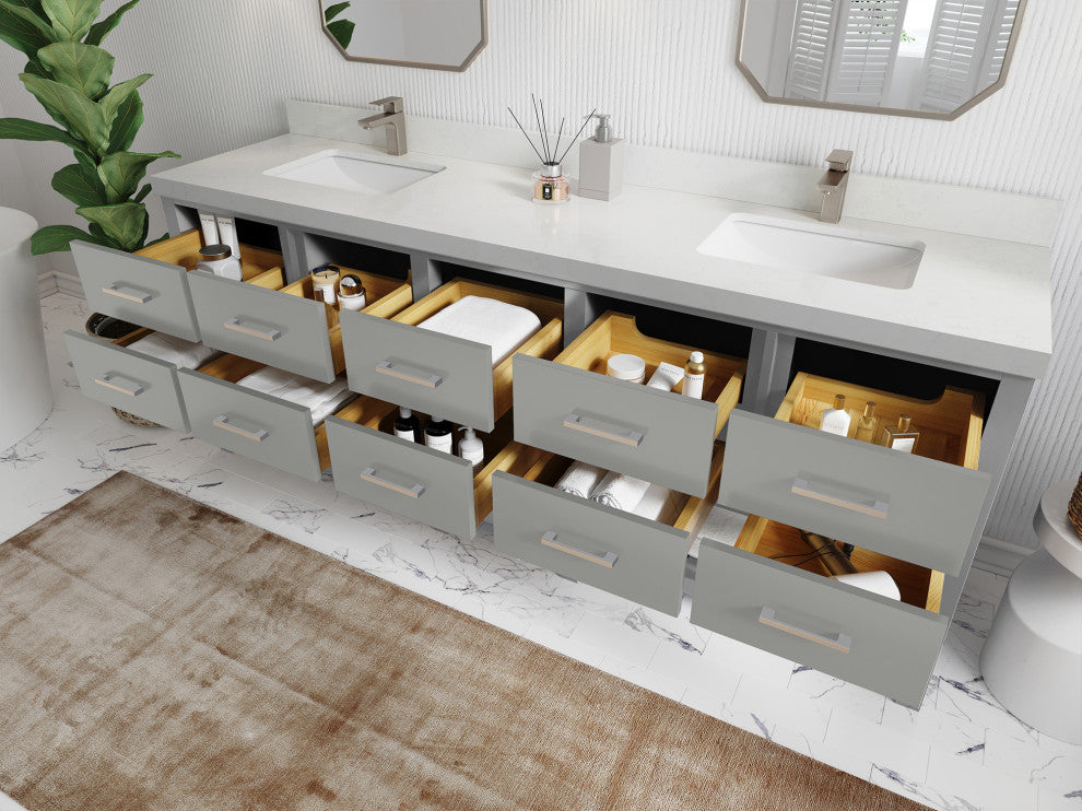 Parker 84 Double Sink Bath Vanity in Elephant Skin Gray  2" Carrara Quartz