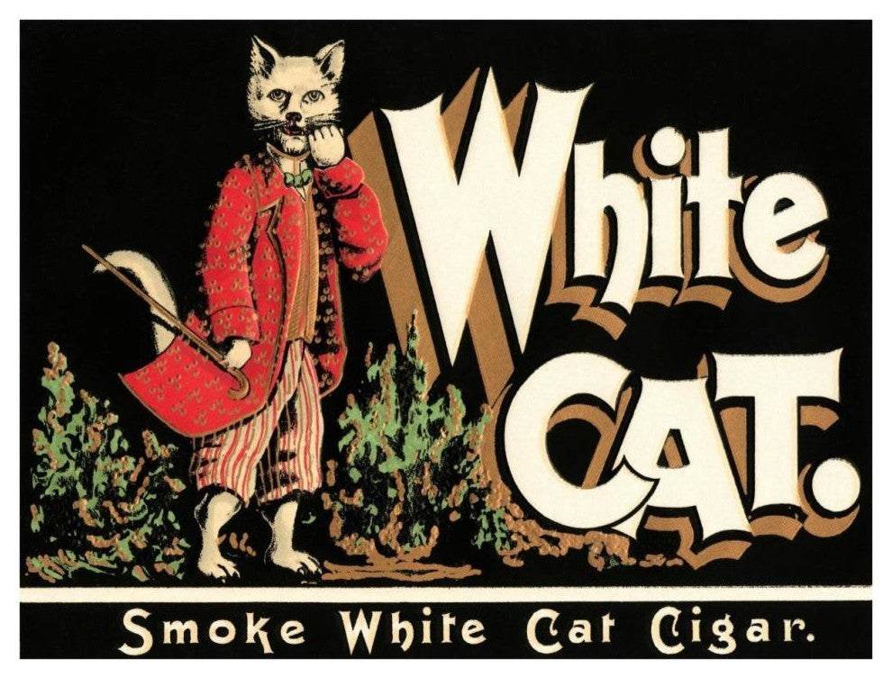 "White Cat Brand Cigars" Digital Paper Print by Vintage Booze Labels, 38"x29"