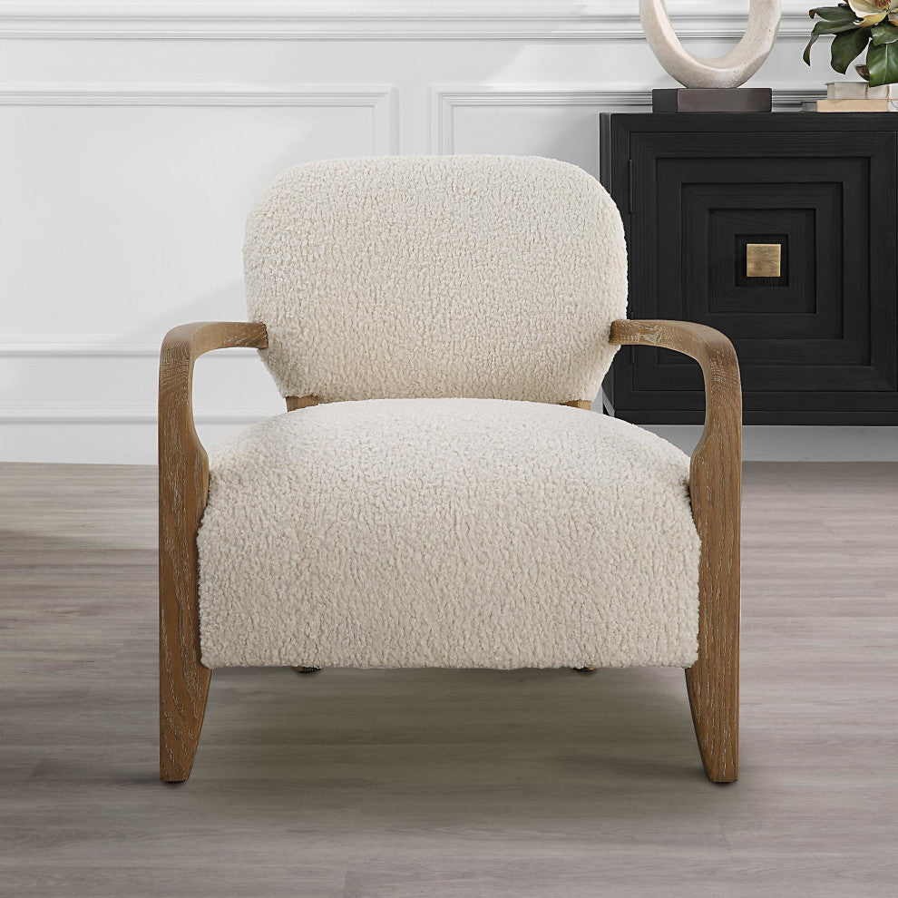 Uttermost 23772 Telluride 28"W Oak Framed Polyester Accent Chair - Oak / White