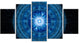Bright Blue Fractal Sphere, Contemporary Wall Art Canvas, 60"x32", 5 Panels