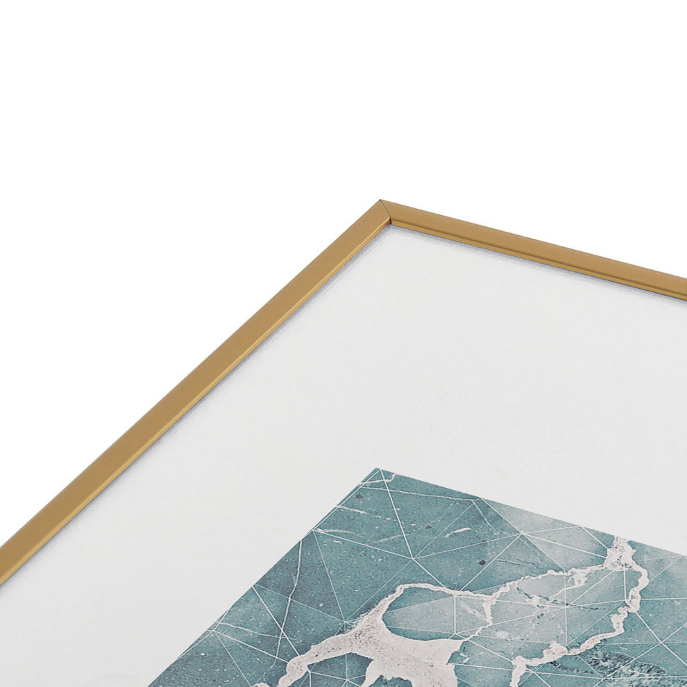 Emanuela Carratoni Teal Blue Geometric Marble Metal Framed Art Print