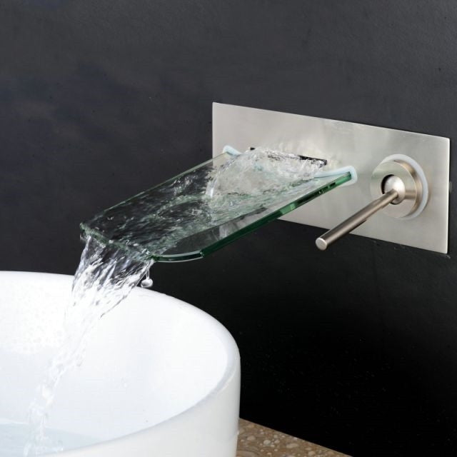 Lima Wall Mount Waterfall Brushed Nickel Bathroom Faucet Faucet