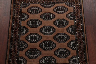 Balouch Geometric Persian Handmade Square Oriental Area Rug, Brown, 3'4"X2'9"