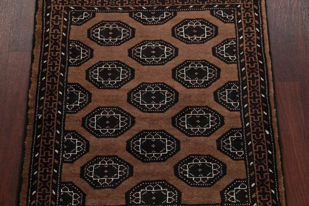 Balouch Geometric Persian Handmade Square Oriental Area Rug, Brown, 3'4"X2'9"