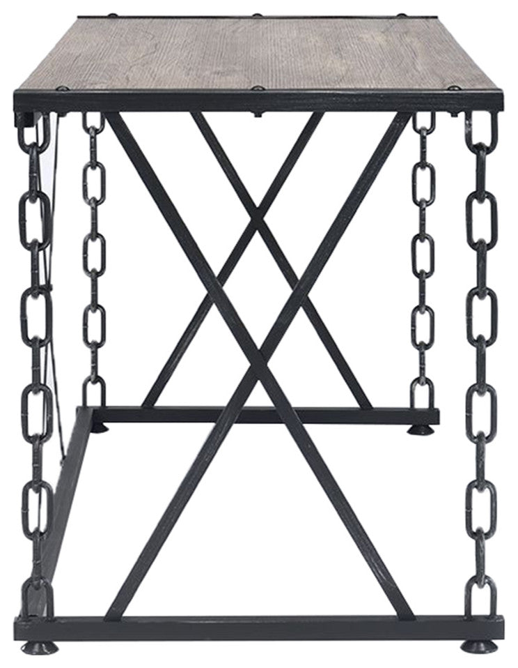 ACME Jodie Console Table, Rustic Oak and Antique Black Finish