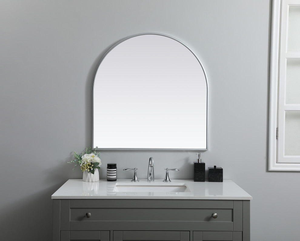 Metal Frame Arch Mirror 30X30 Inch, Silver