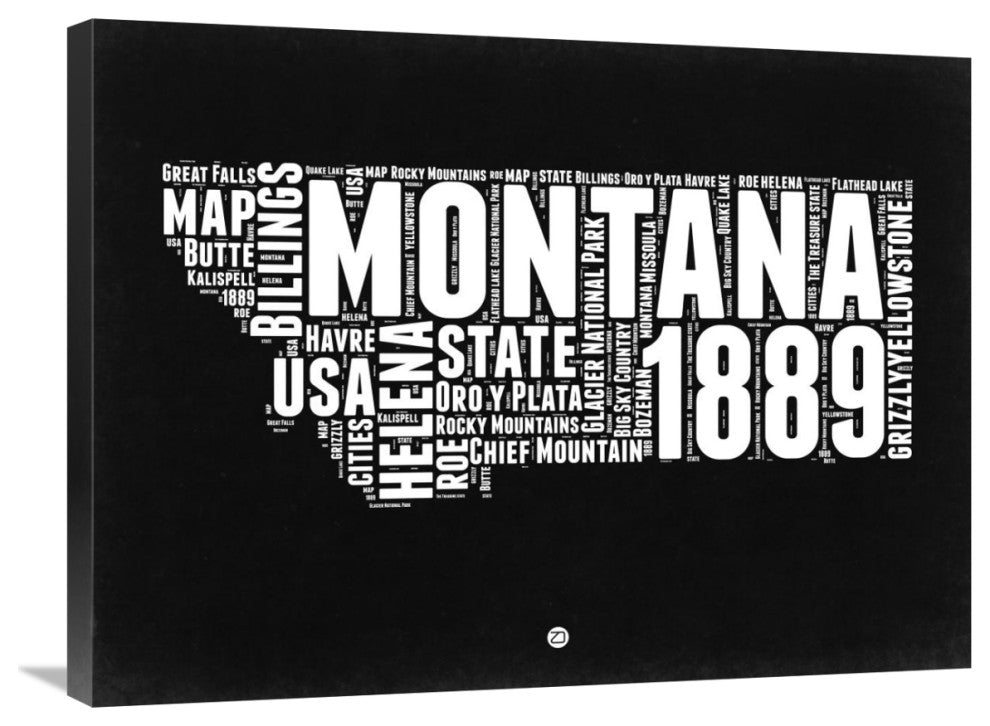 "Montana Black and White Map" Fine Art Print