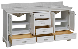 Harper 72" Double Bathroom Vanity, White, Carrara Marble
