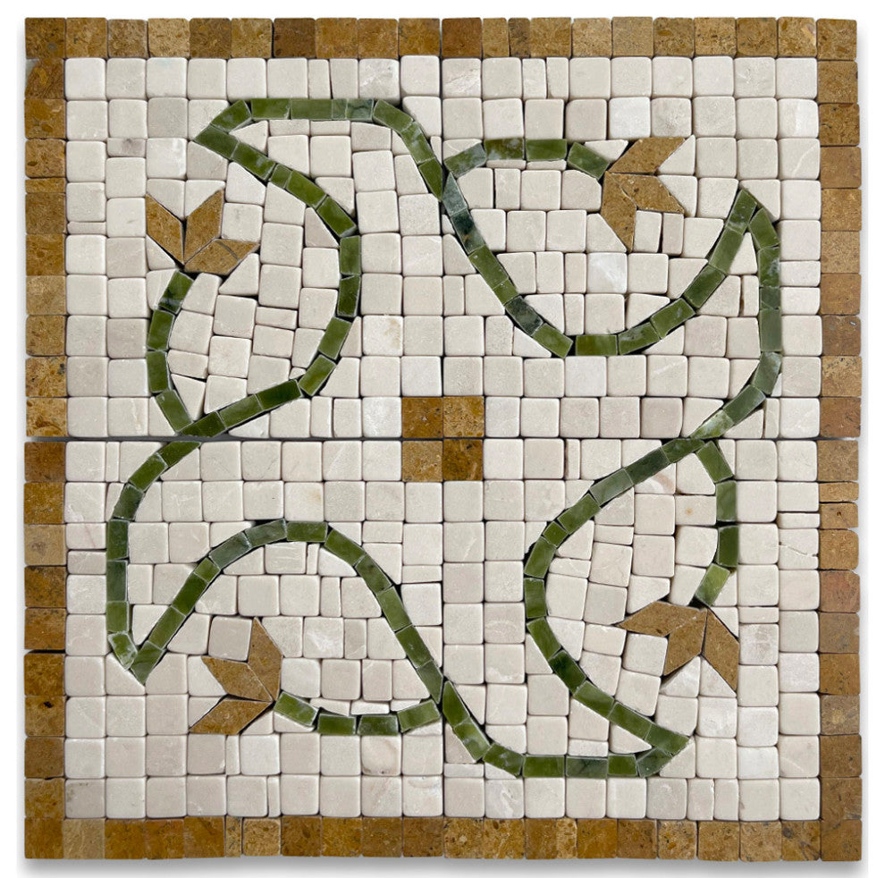 Marble Mosaic Border Decorative Accent Tile Edera Antique 4x4 Tumbled, 1 piece