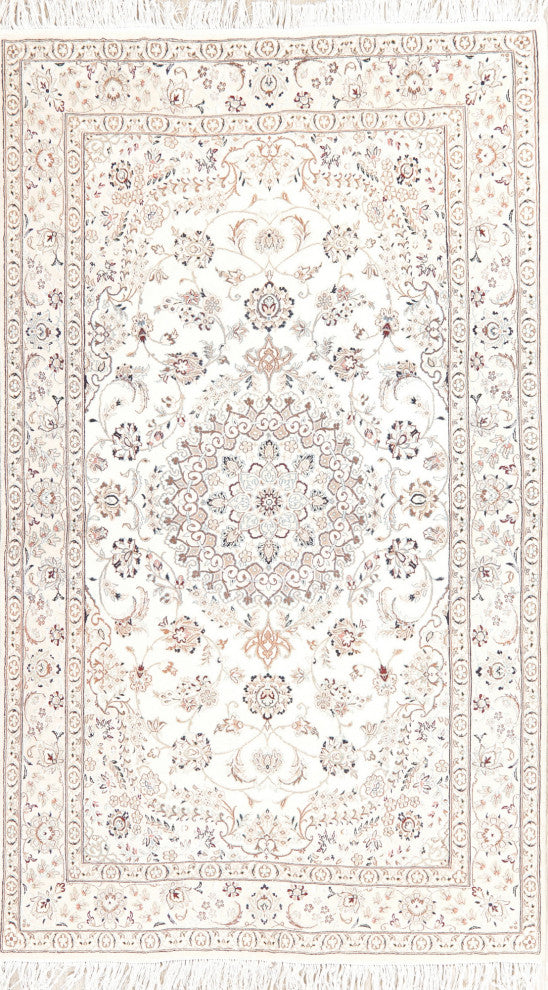 Nain Oriental Traditional Hand Made Persian Style Area Rug, White, 8'3"x5'1