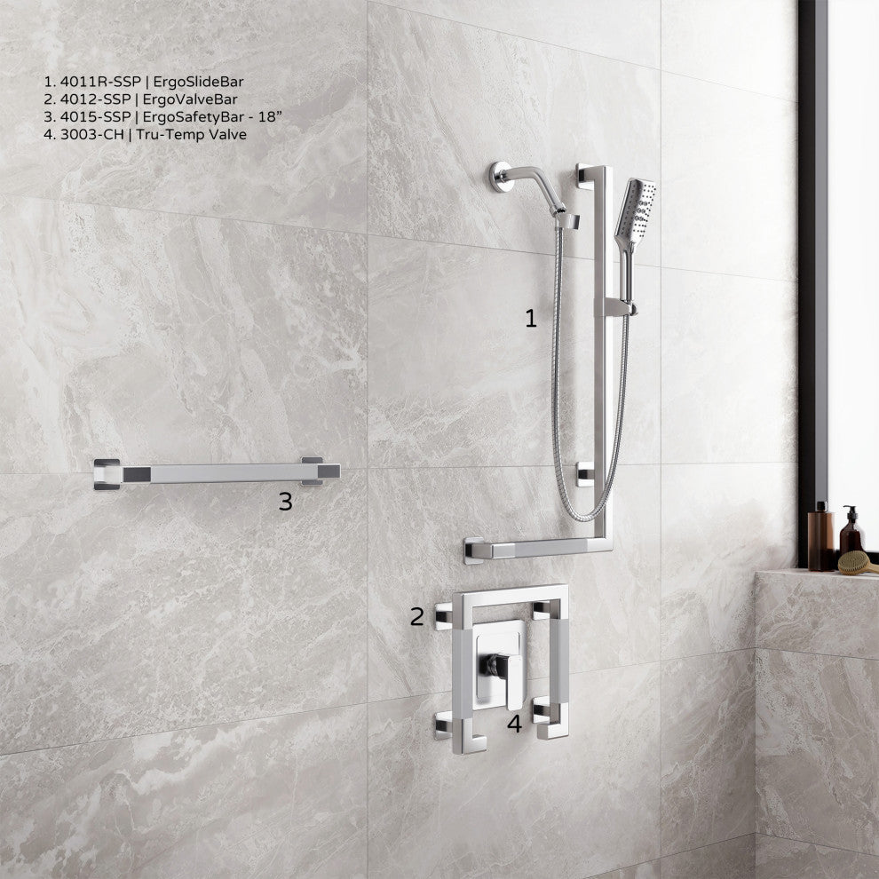 Seville Slide Bar With Handshower, 2.5 GPM, Chrome, Right