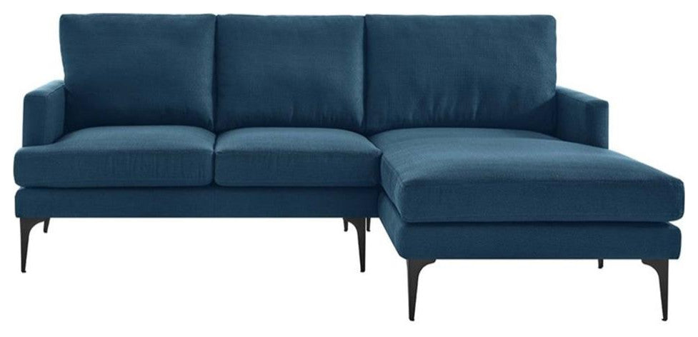 Modway Evermore Right-Facing Metal and Fabric Sectional Sofa in Azure Blue