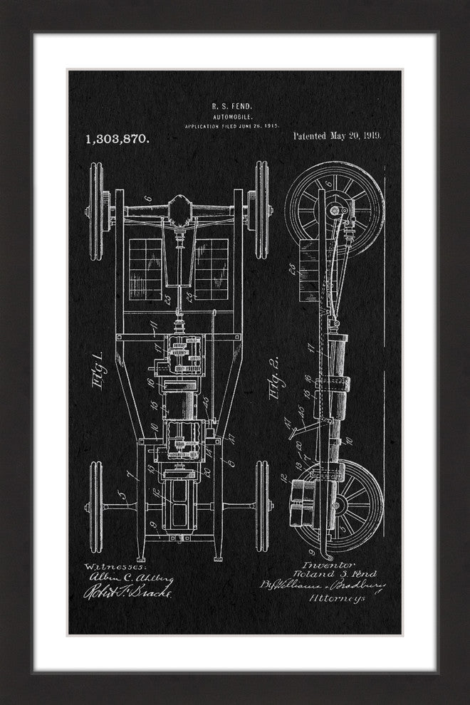 "Automobile 1919 Black Paper" Framed Painting Print