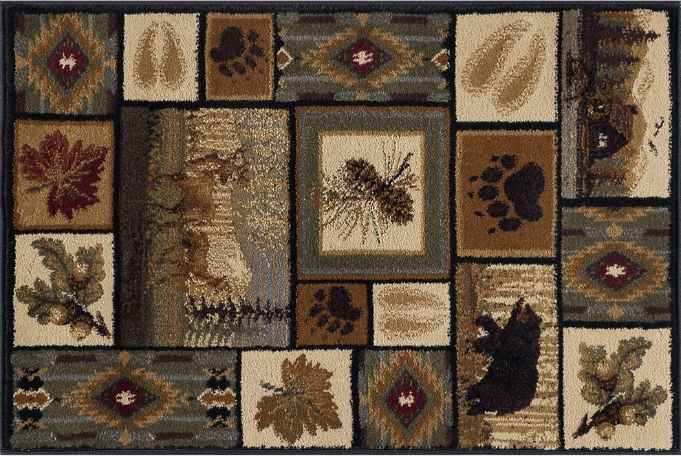 Northern Wildlife Novelty Lodge Pattern Multicolor Scatter Mat Rug, 2'x3'