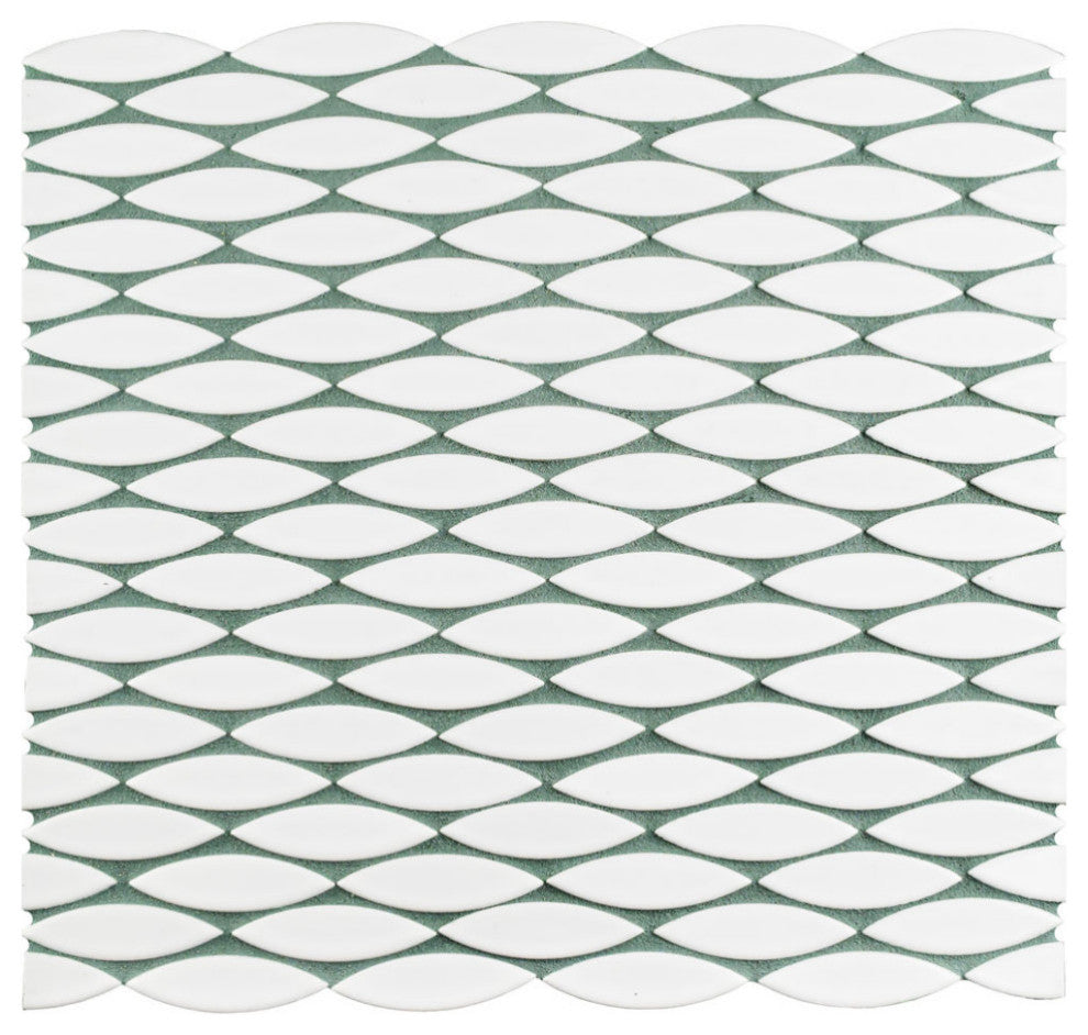 Pescado Glossy Ceramic Mosaic Floor and Wall Tile, Glossy Blanco